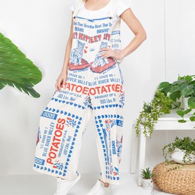 Vintage Inspired Feed Sack Cat Cotton Overalls