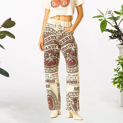 Vintage Inspired Feed Sack Cherry Cotton Drawstring Pants