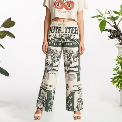 Vintage Inspired Feed Sack Cow Cotton Drawstring Pants