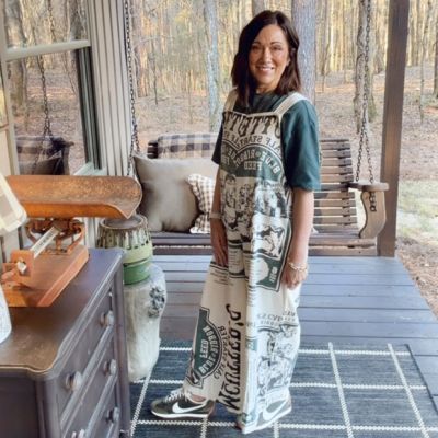 Vintage Inspired Feed Sack Cow Cotton Overalls