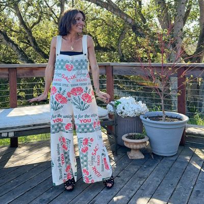 Vintage Inspired Feed Sack Poppy Cotton Overalls