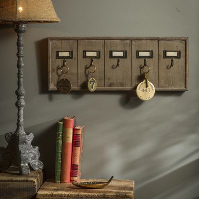 Vintage Inspired Key Hook Rack with Brass Tags
