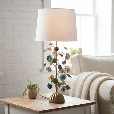 Vintage Inspired Metal Toleware Flower Lamp