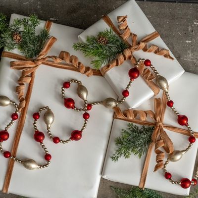 Vintage Inspired Metallic and Red Beaded Garland