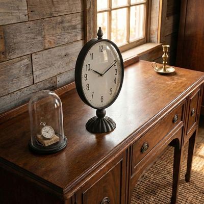Vintage Inspired Pedestal Base Oval Table Clock