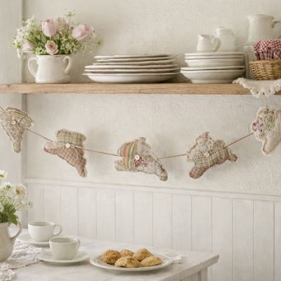 Vintage Inspired Quilted Floral Bunny Garland
