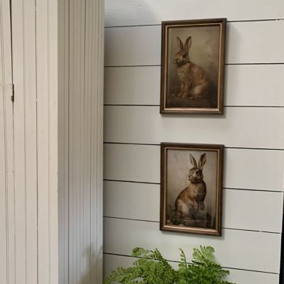 Vintage Inspired Rabbit Framed Wall Art Set of 2