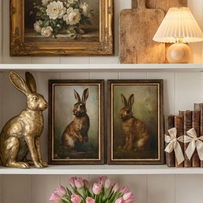 Vintage Inspired Rabbit Framed Wall Art Set of 2
