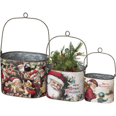 Vintage Inspired Santa Nesting Bucket Set of 3