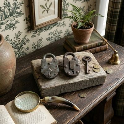 Vintage Iron Lock With Skeleton Key