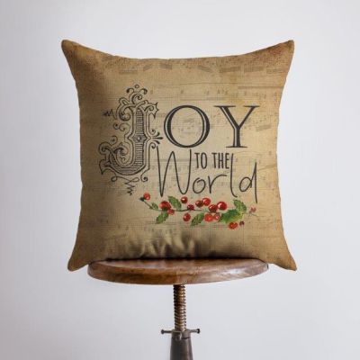 Vintage Joy To The World Reversible Throw Pillow