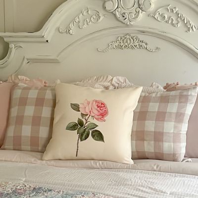 Vintage Pink Rose Throw Pillow Cover