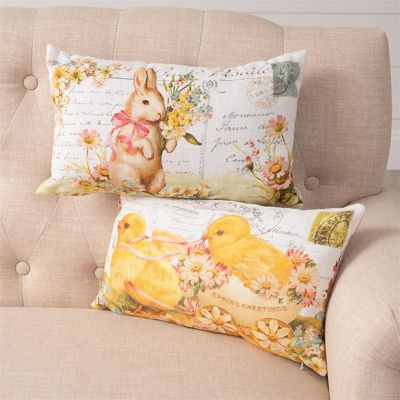 Vintage Postcard Rabbit and Chicks Pillow Set of 2