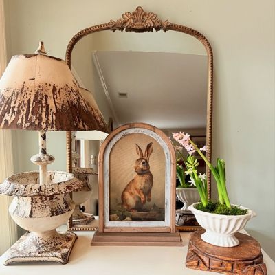 Vintage Rabbit Arched Tabletop Framed Prints Set of 2