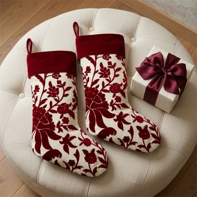 Vintage Red Floral Christmas Stocking Set of 2