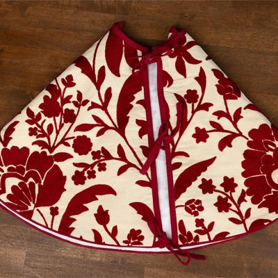 Vintage Red Floral Christmas Tree Skirt