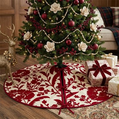 Vintage Red Floral Christmas Tree Skirt