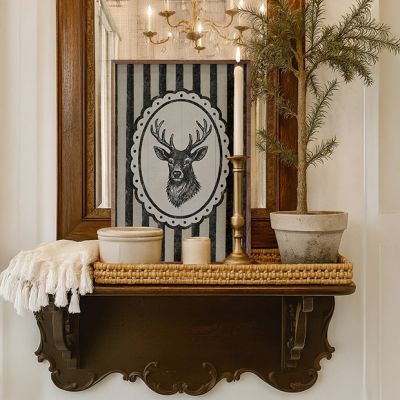 Vintage Reindeer Portrait Black Wall Art