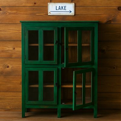 Vintage Reproduction 4 Door Green Storage Cabinet