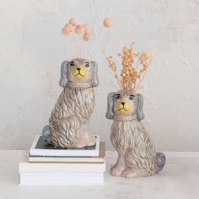 Vintage Reproduction Dog Vase Set of 2