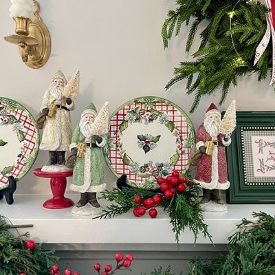 Vintage Style Sparkle Santa Figurine Set of 3