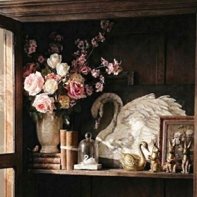 Vintage Swan Print Canvas Wall Art