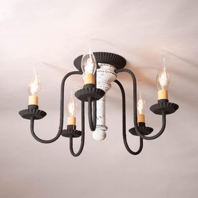 Vintage White Painted Wood Semi Flush Ceiling Light