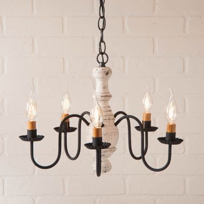Vintage White Wood 5 Arm Chandelier