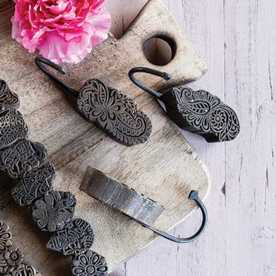 Vintage Wood Print Block Wall Hook