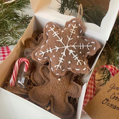 Vintage Wool Gingerbread Cookie Ornament Set of 3