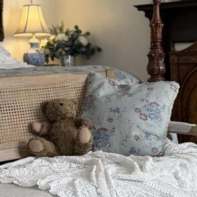 Washed Denim Florals Teddy Backed Throw Pillow