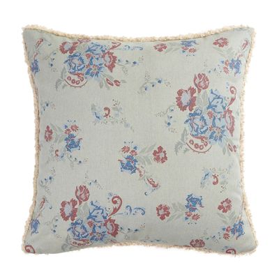 Washed Denim Florals Teddy Backed Throw Pillow