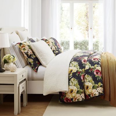 Washed Linen Peonies Comforter and Shams Set