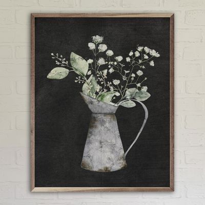 Water Pitcher and Flowers Black Wall Art