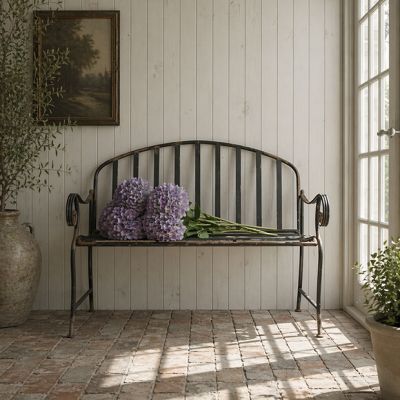 Weathered Black Metal Garden Bench