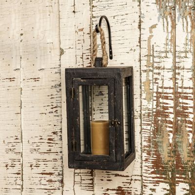 Weathered Black Wood Hanging Lantern