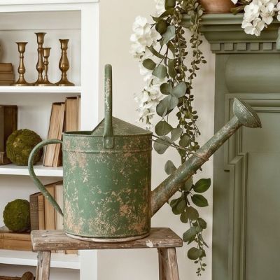 Weathered Cottage Green and Gold Watering Can