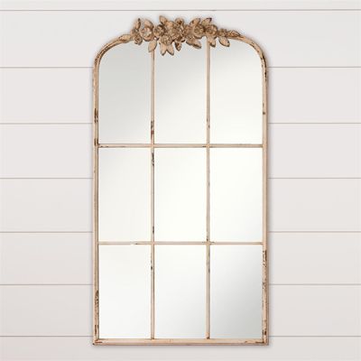 Weathered Floral Windowpane Mirror