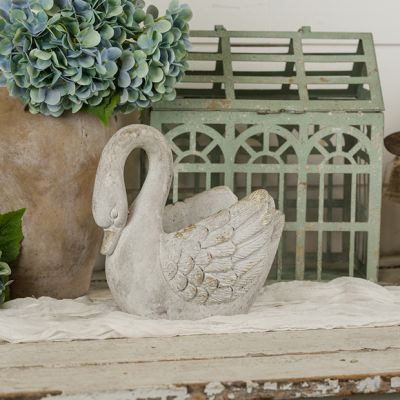 Weathered Gold and White Swan Planter