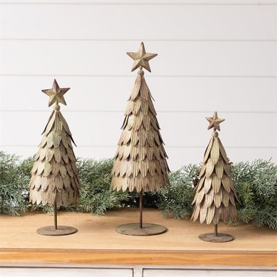 Weathered Green Metal Christmas Tree Set of 3