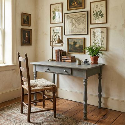 Weathered Grey Wood Writing Desk