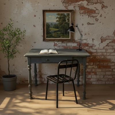 Weathered Grey Wood Writing Desk