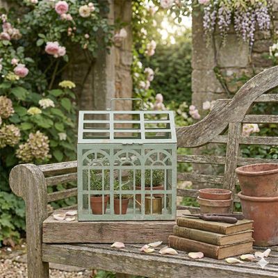 Weathered Metal Tabletop Greenhouse