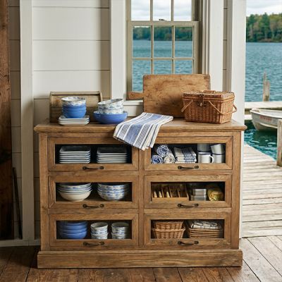 Weathered Oak Glass Drawer Accent Cabinet