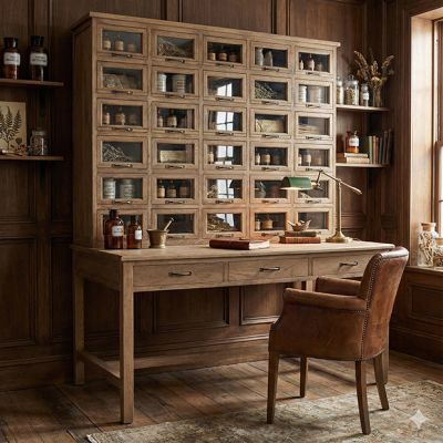 Weathered Oak Mog Cabinet with Table Set