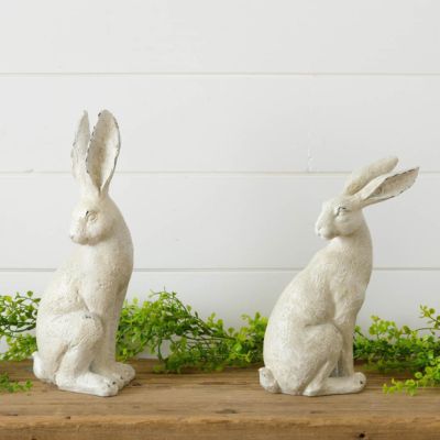 Weathered Sitting Rabbit Figure Set of 2