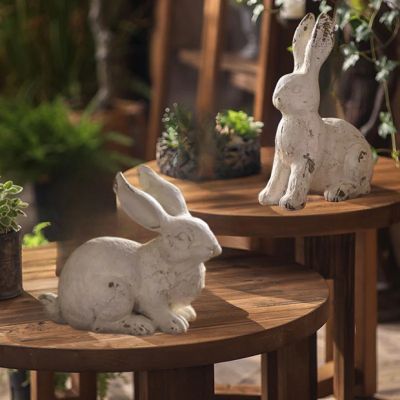 Weathered White Bunny Statue