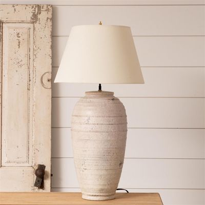 Weathered White Pottery Table Lamp