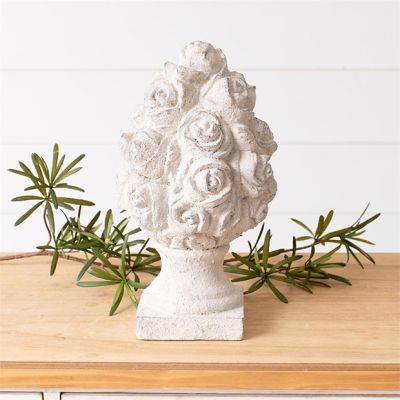 Weathered White Rose Finial Figure