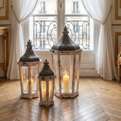 Weathered Wood Candle Lantern Collection Set of 3